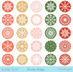 Christmas ornament snowflake clip art, Winter round scalloped circle  clipart, Digital snowflake button, magnet, label, bottlecap, craft tag
