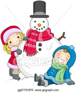 Clipart - Kids posing beside a snowman. Stock Illustration ...