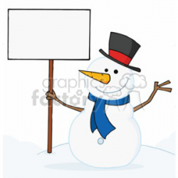 snowman holding a sign in a top hat and blue scraf clipart. Royalty-free  clipart # 377776