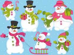 Snowman Clipart - Digital Vector Christmas, Xmas, Winter, New Year, Snowmen  Clip Art