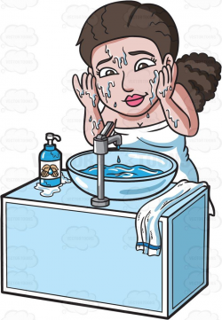 A woman washing the soap of her face #cartoon #clipart ...