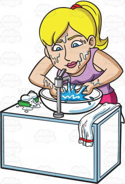 A blonde woman washing her face with a bar soap #cartoon ...