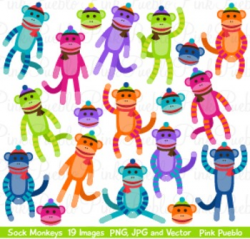 Cute Colorful Sock Monkeys Clip Art Clipart