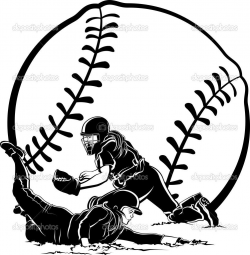 Softball Clip Art | Black and white vector illustration of a ...