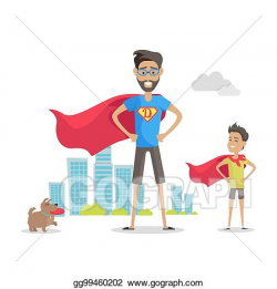 Clip Art Vector - Father and adorable son superheroes ...