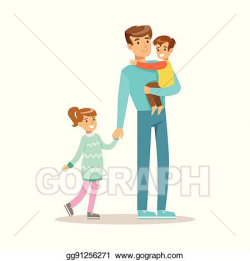 Vector Art - Dad with son and daughter, loving father ...