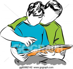 EPS Vector - Father and son reading a book illus. Stock ...