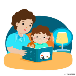 Dad reading a bedtime story to his son vector. - Buy this ...