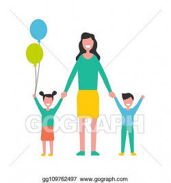 EPS Vector - Woman taking care about kids, mother son ...