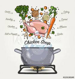 Vector Chicken Soup Ingredients Falling Down to Pot with ...