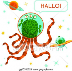 Vector Stock - Friendly alien with spaceship and c. Stock ...