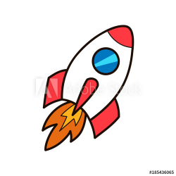 Rocket launch. Vector cartoon icon. Spase aircraft, travel ...