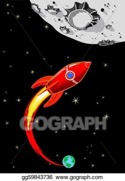 EPS Illustration - Retro rocket spaceship to the moon ...