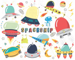 Spaceship Clipart- Cute Space Doodles Clip Art Set, Outer ...