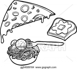 Clip Art Vector - Pasta pizza garlic bread line art. Stock ...