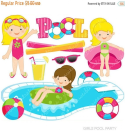 SALE Girls Pool Party Cute Clipart, Pool Party Clip Art ...