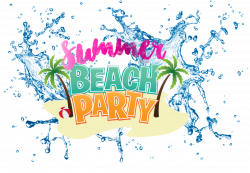 summer beach party water splash colorful words...