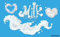 Milk splash vector realistic 3D illustration, heart love ...
