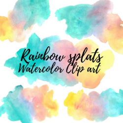 Watercolor splash - Rainbow clip art - Watercolor blob - Paint splash clip  art - Commercial use