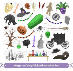 Halloween Clipart, Witch Clip Art, Black Cat Image, Spooky ...