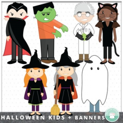 Halloween Clip Art Spooky Kid Costumes and Banners