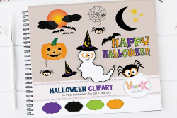Halloween Digital Clipart, Cute Halloween Clipart, Kids Halloween Clip Art,  Happy Halloween Clipart, Spooky Clipart, Ghost, Commercial Use