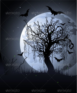Creepy tree at night.Halloween background | Graphicriver ...