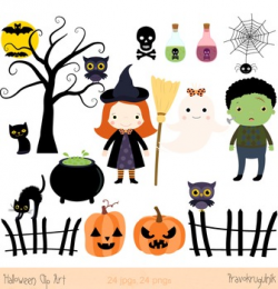 Halloween clip art, Halloween witch clipart, Spooky clip art, Ghost, Black  cat