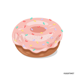 Donut with pink icing and colored sugar. Vector clipart ...