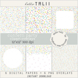 Confetti SPRINKLES Clipart Overlays- Pastel Confetti Digital Paper JPG+  Transparent PNG Rainbow Sprinkles Confetti for parties cards invites