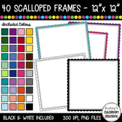 Square Scalloped Borders and Frames Clip Art - 40 Colorful Square Frames