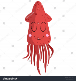 Vector illustration with sea animal - cartoon squid ...