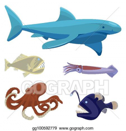 Vector Stock - Deep sea dangerous unusual creatures isolated ...