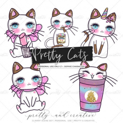 Cat Character Clip Art Set, Pastel Clipart, Galaxy, Cat Clipart, Cute  Clipart, Starbucks, Coffee Clipart, Ice Cream, Unicorn, Lipstick