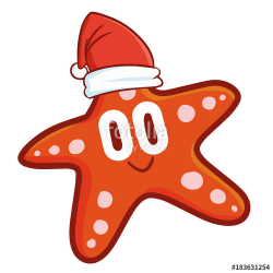 Funny and cute red starfish wearing Santa's hat for ...