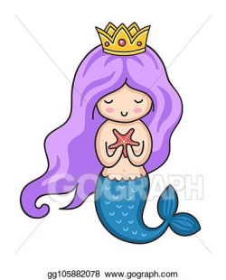 Vector Stock - Cute little mermaid with starfish. Clipart ...