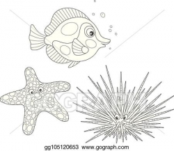 Vector Clipart - Sea urchin, starfish and fish. Vector ...