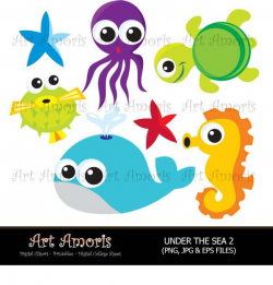Under The Sea, fish, under water, starfish, octopus, sea turtle, ocean,  Clipart, Digital Clip Art, Vector, jpg, png TFP-14