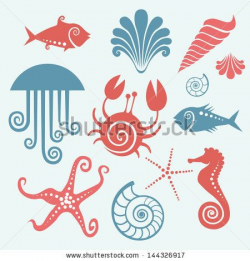 Vector set of sea fauna. Stylized original simple icons of ...