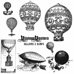 Vector art of Old Hot Air Balloons and Blimps - Antique Airships ...