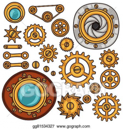 Clip Art Vector - Set of steampunk gears, screws and ...