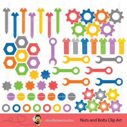 Nuts and Bolts Clipart, Nuts Bolts Clip Art, Digital Nuts and Bolts,  Screws, Gears, Spanners, Robot Tools