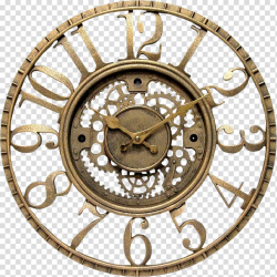 Round brass-colored analog clock illustration, Clock ...