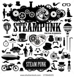 Set of Steampunk design elements - Vector illustration Signs ...