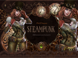 Steampunk Clip Art Victorian Steampunk clipart Cosplay Fashion illustration  Gears Lace Leather Locket Pocketwatch Invitation DIY