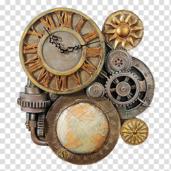 Steampunk, brown, black, and gray clock illustration ...