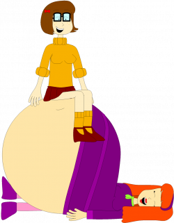 Velma sits on Daphne's belly by Angry-Signs on DeviantArt