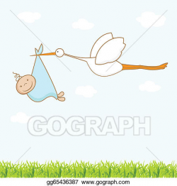 Clip Art Vector - Baby arrival card with stork that brings a ...