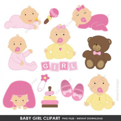 Baby Clipart, Baby Shower Clipart, Baby Girl Clip Art,Pink Baby Shower,  Stork Clipart Digital Clip Art INSTANT DOWNLOAD CLIPARTS C9