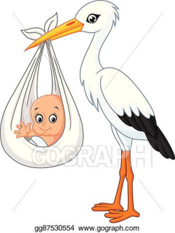 Vector Stock - Cartoon stork carrying baby. Clipart ...